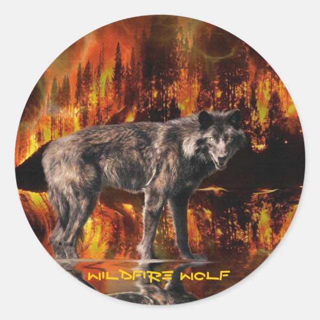 Sticker Rond Loup gris et survie en forêt Art de la faune (Devant)