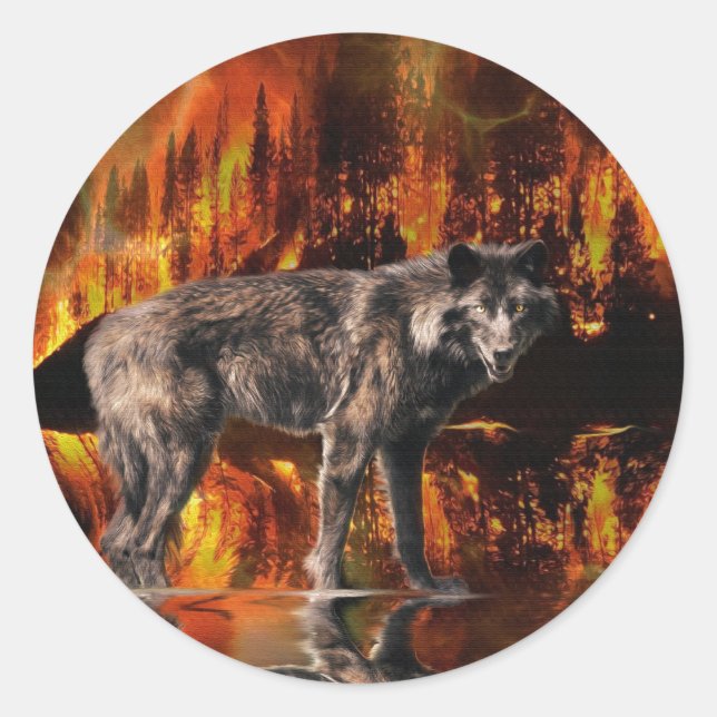 Sticker Rond Loup gris et survie en forêt Art de la faune (Devant)