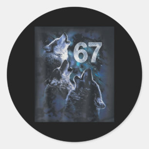 Sticker Rond Loup hurlant à la lune 67 6 7 Halloween 67 Loup