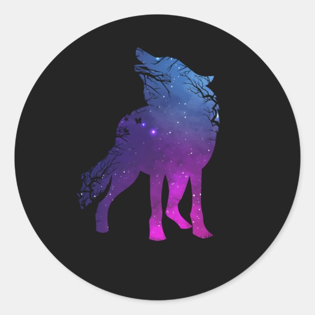 Sticker Rond Loup hurlant Silhouette Wolves Forêt Animal (Devant)