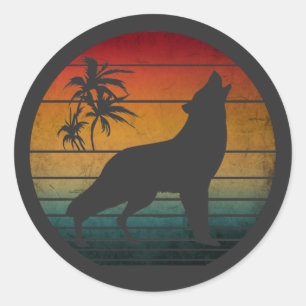 Sticker Rond loup hurlant vintage