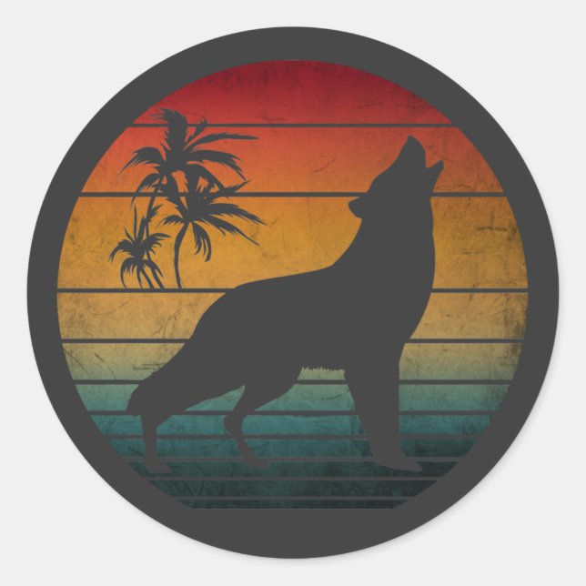 Sticker Rond loup hurlant vintage (Devant)