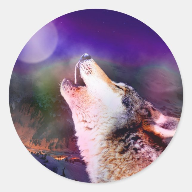 Sticker Rond Loup la nuit (Devant)