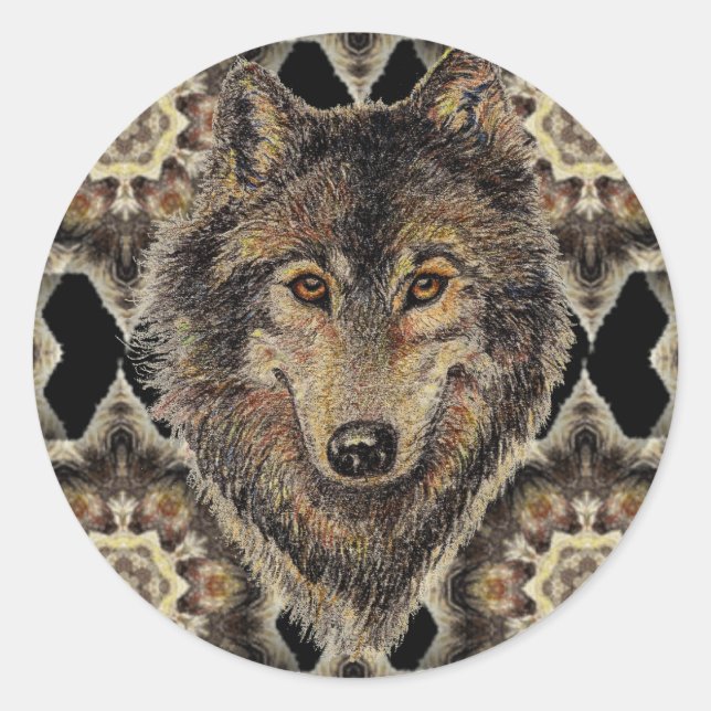 Sticker Rond Loup, loups, animal sauvage, nature, (Devant)