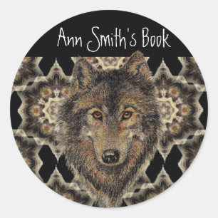 Sticker Rond Loup, Loups, Animal sauvage, Nature, Plaque de liv
