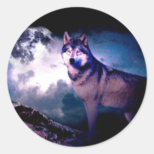 Sticker Rond Loup lunaire