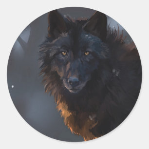 Sticker Rond Loup noir