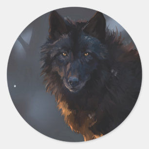Sticker Rond loup noir