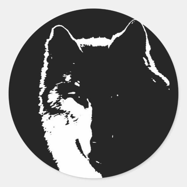 Sticker Rond Loup noir et blanc (Devant)