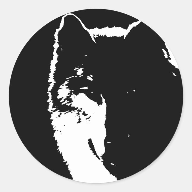 Sticker Rond Loup noir et blanc (Devant)