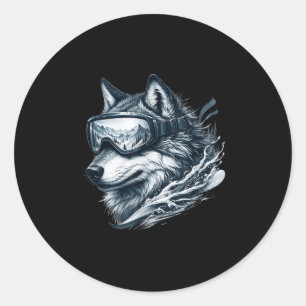 Sticker Rond Loup portant des lunettes de ski snowboard Loup sk