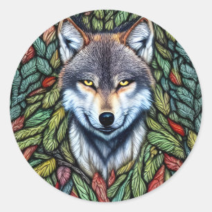 Sticker Rond Loup prédateur de bois sauvage