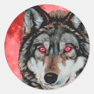 Sticker Rond Loup rouge de lune