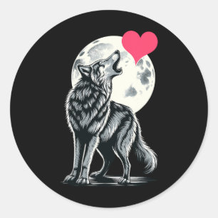 Sticker Rond Loup tenant un cœur Saint-Valentin Jolies Loups Va