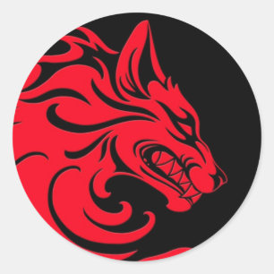 Sticker Rond Loup tribal rouge et noir agressif