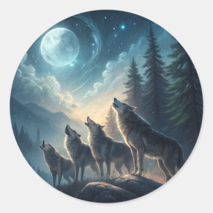 Sticker Rond Loups
