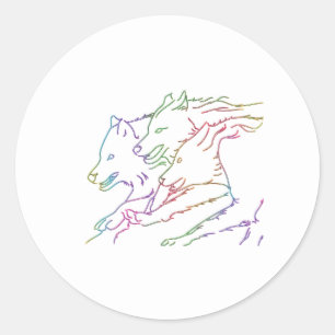 Sticker Rond Loups cool à coureurs lumineux arc-en-ciel