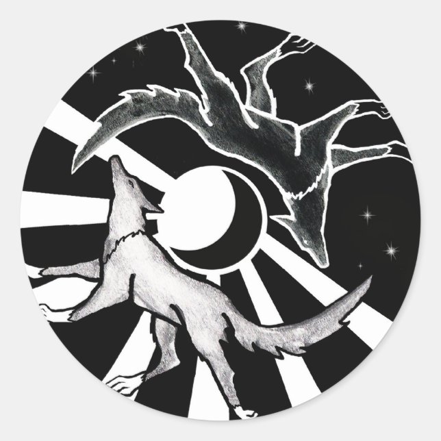 Sticker Rond Loups du soleil et de la lune (Devant)
