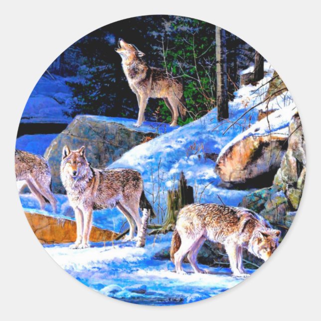 Sticker Rond Loups en peinture à la neige (Devant)