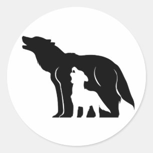 Sticker Rond Loups noirs et blancs