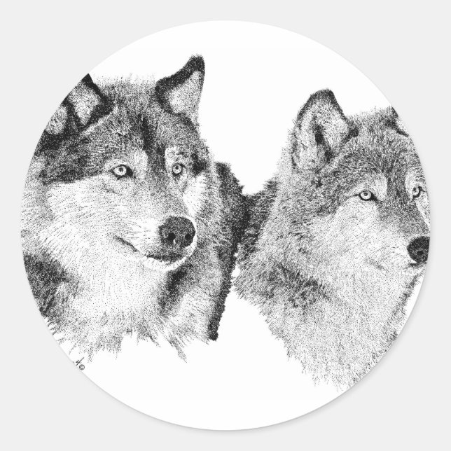 Sticker Rond Loups solitaires (Devant)