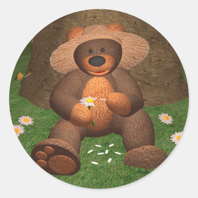 Sticker Rond L'ours Dinky en amour (Devant)