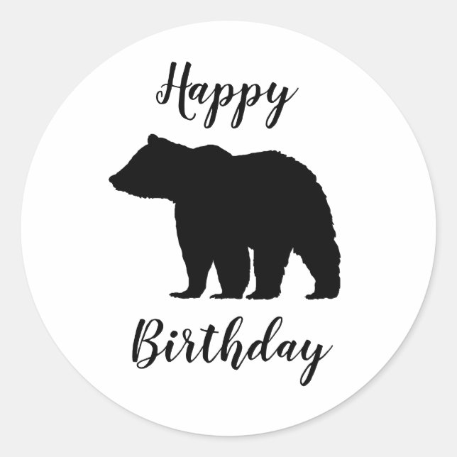 Sticker Rond L'Ours Noir Joyeux Camper d'Anniversaire (Devant)