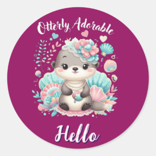 Sticker Rond Loutre adorablement mignonne Kawaii 