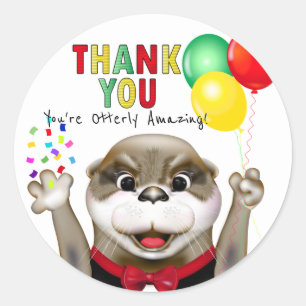 Sticker Rond Loutre mignonne en smoking Merci