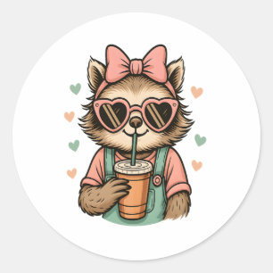 Sticker Rond Louveur de café Sloth Girl