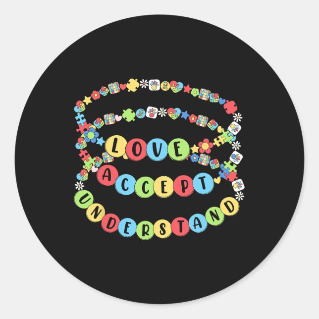 Sticker Rond Love Accepter Comprendre la Sensibilisation sur l' (Devant)