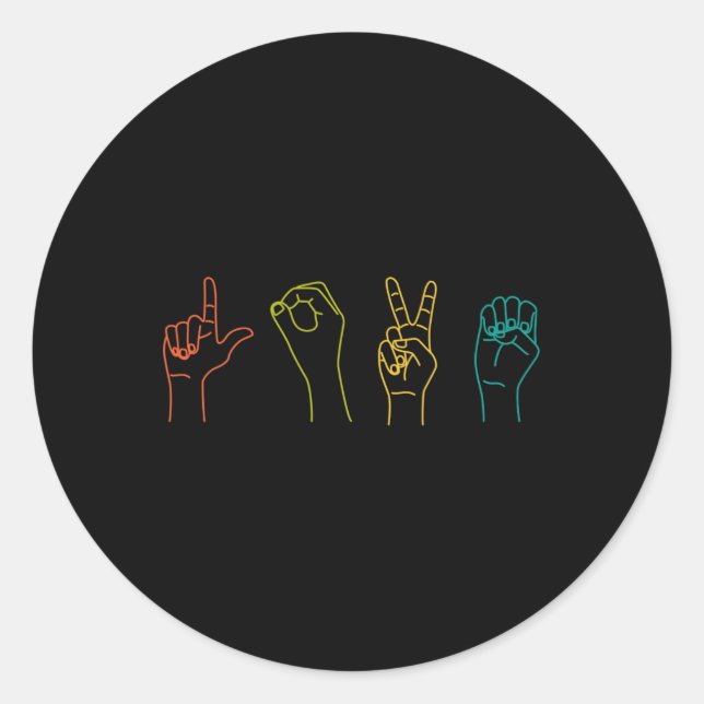 Sticker Rond Love ASL Langue des signes Alphabet Valentines Jou (Devant)