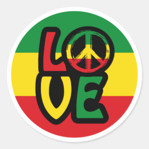 Sticker Rond LOVE avec symbole de paix, style reggae