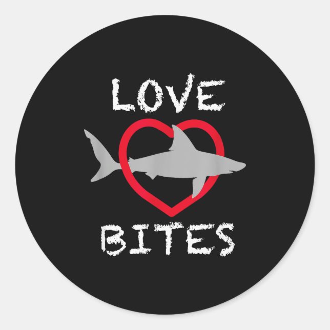 Sticker Rond Love Bites - Saint-Valentin avec requin et cœur dr (Devant)