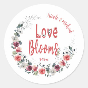 Sticker Rond Love Blooms Personnalisée Mariée Groom Mariage Dat