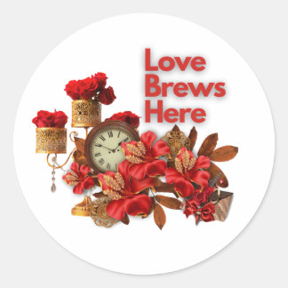 Sticker Rond Love Brews Here - Celebrate Love This Valentine's