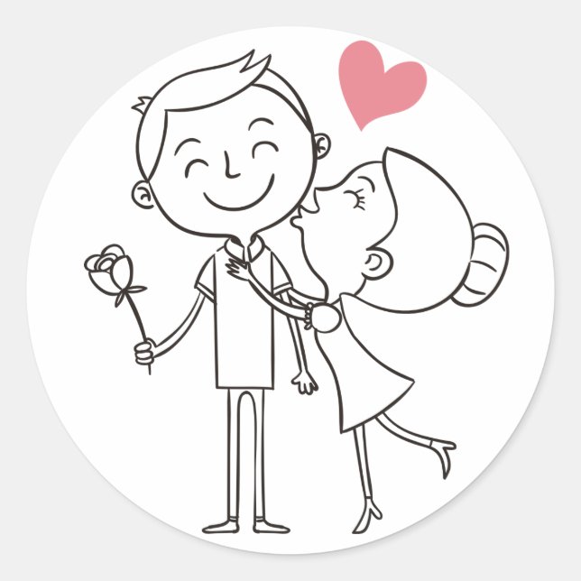 Sticker Rond Love Bride Groom Coeur noir et blanc Mariage (Devant)