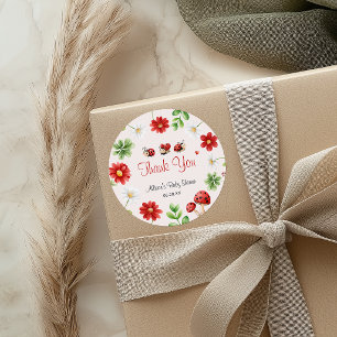 Sticker Rond Love Bug Ladybug Baby Shower Merci