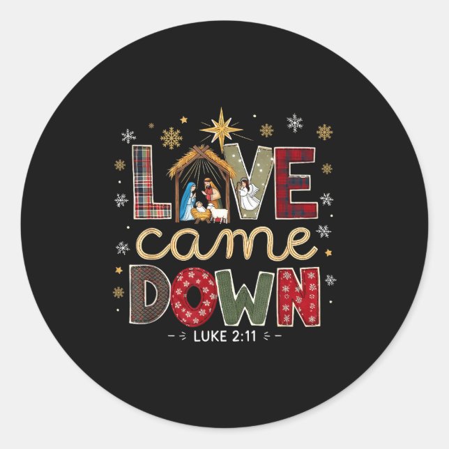 Sticker Rond Love Came Down Luke 2_11 Patchwork Christmas Art  (Devant)