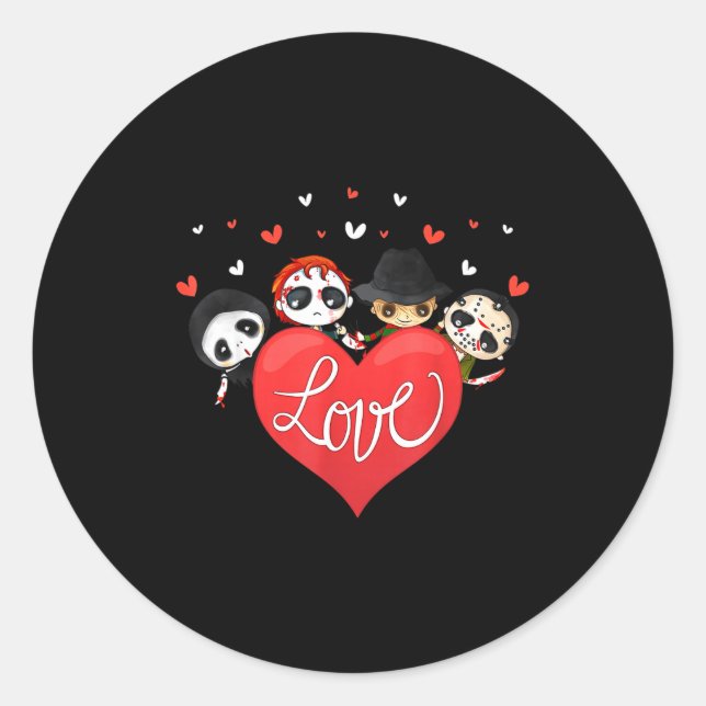 Sticker Rond Love Candy Heart Cute Killer Horror Movie Anti Val (Devant)