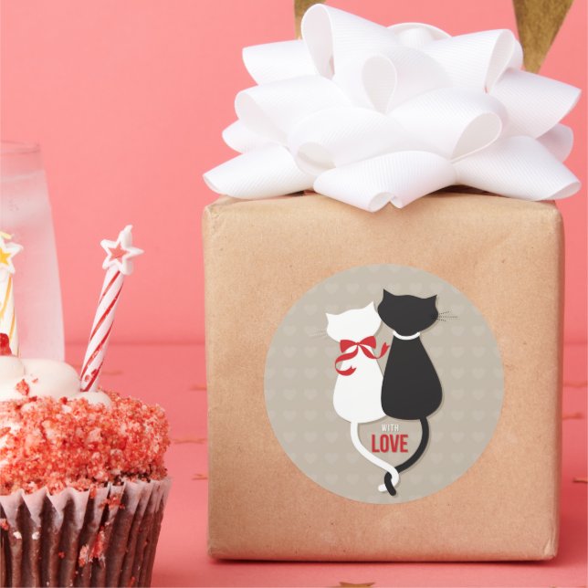 Sticker Rond Love Cats - Cute Romantique Chat Couple Design (Fête)
