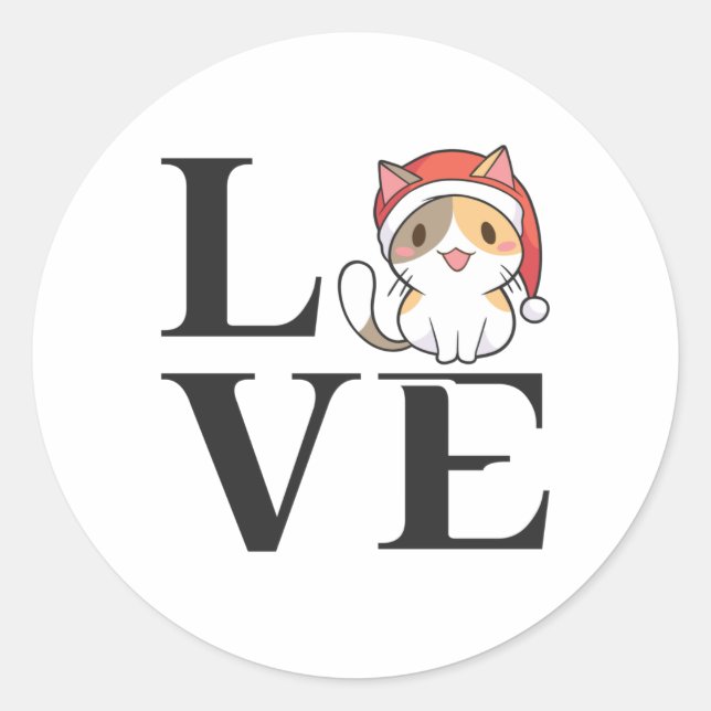 Sticker Rond Love Cats - Père Noël Kitten (Devant)