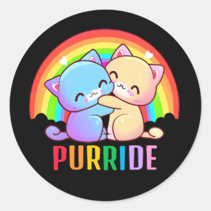 Sticker Rond Love Cats Rainbow Black