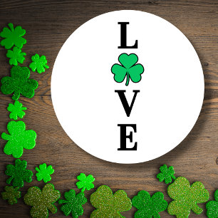 Sticker Rond LOVE Clover Shamrock Irlande St Patrick's Party