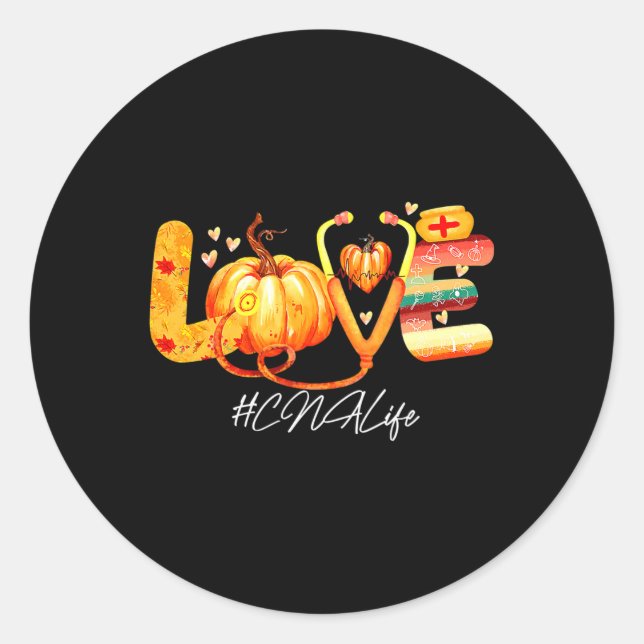 Sticker Rond Love Cna Vie Citrouille Automne Automne Thanksgivi (Devant)