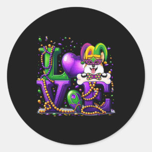 Sticker Rond Love Corgi Dog Carnival Masque Amoureux des chiens