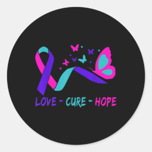 Sticker Rond Love Cure Hope Cervical Cancer Guerrier Papillon R
