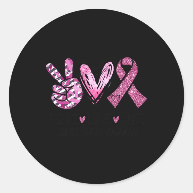 Sticker Rond Love Cure Pink Ribbon Cancer Sensibilisation du se (Devant)