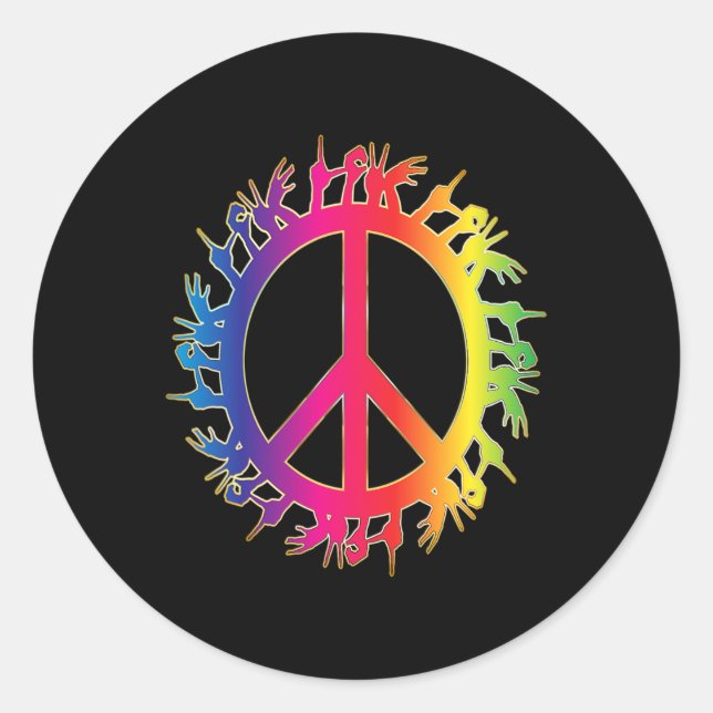 Sticker Rond Love Deaf Peace Sign Language Hand Taling Enseigna (Devant)