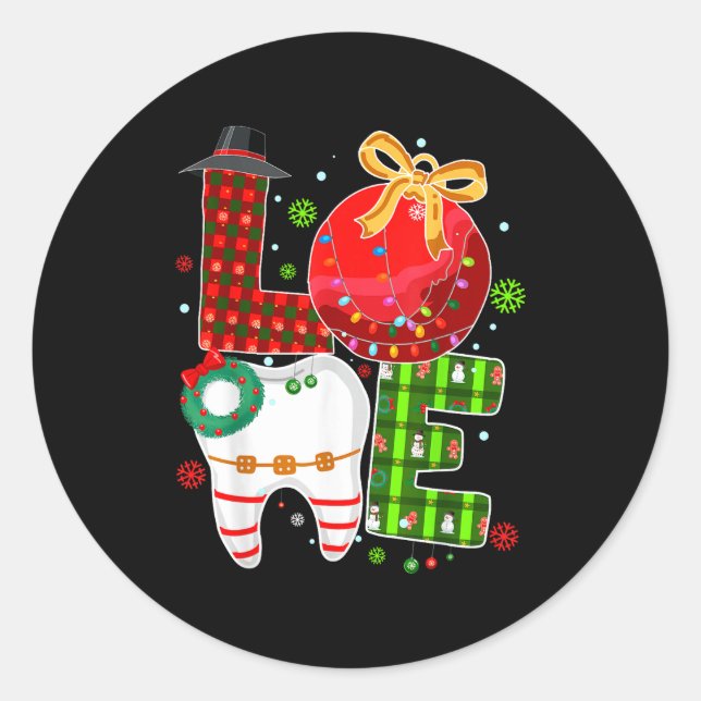 Sticker Rond Love Dental Life Bauble Tooth Dentist Fall Christm (Devant)